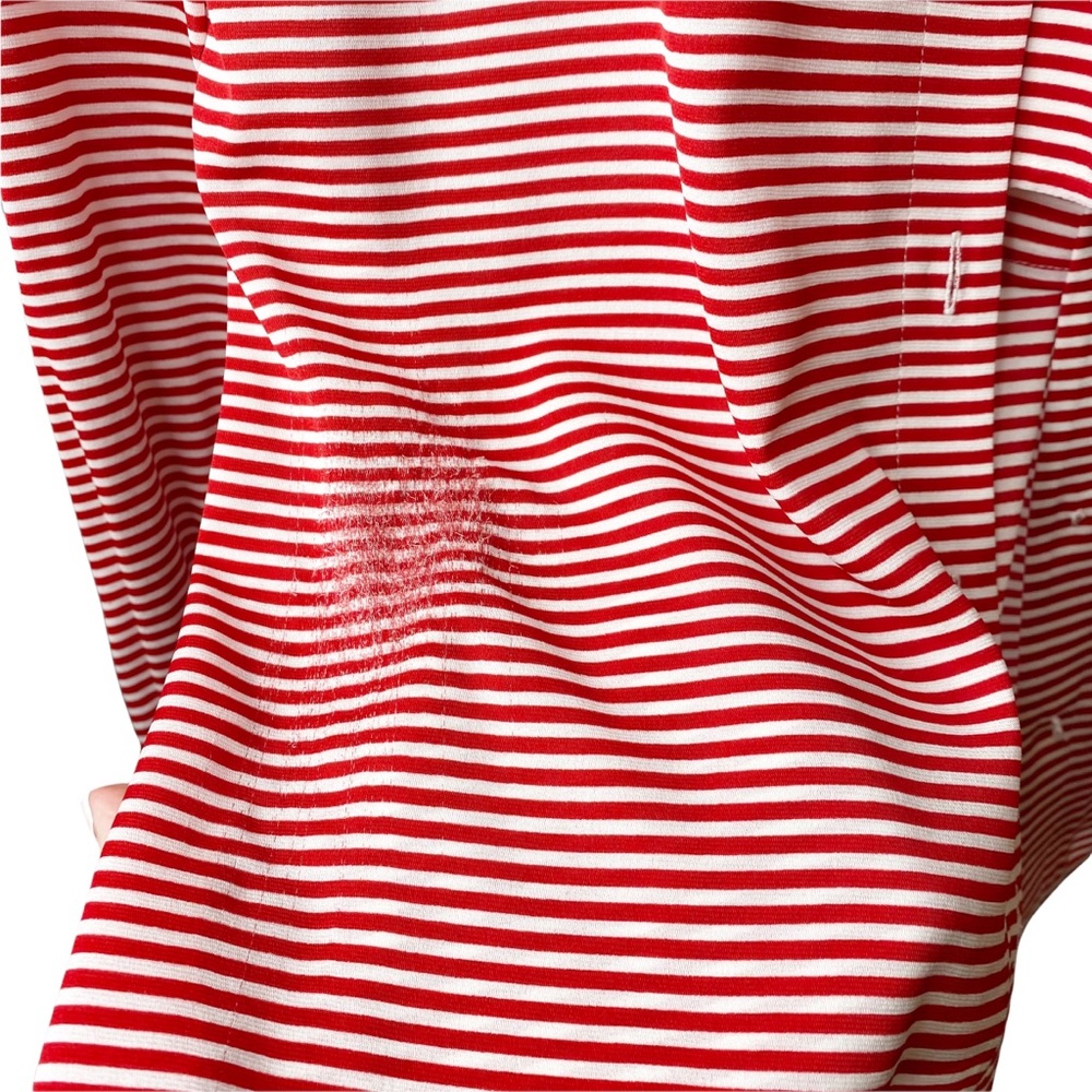 St. John Collection Red White Striped Parisian French Button Down Silk Blouse 4 - Picture 5 of 8